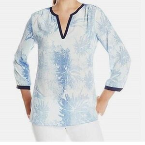 NYDJ Women's Blue Floral Printed Tunic‎ Top S